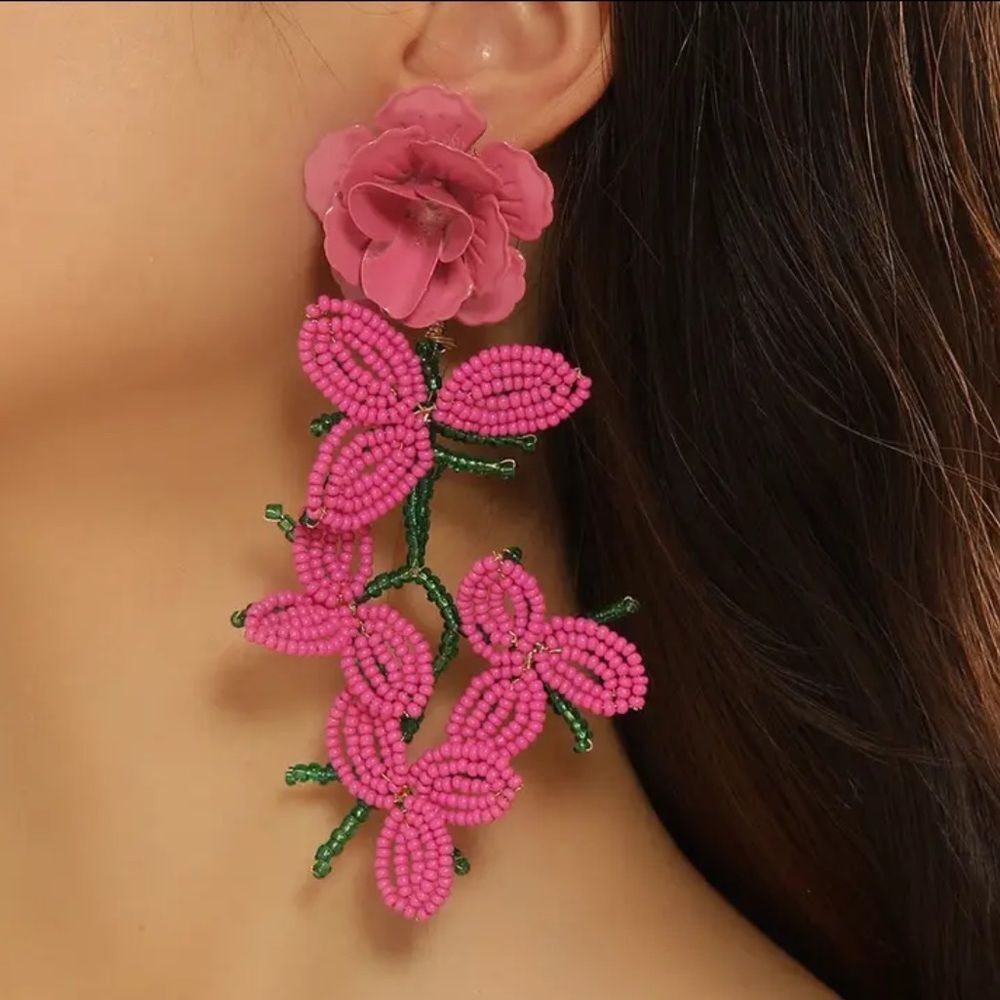 Pink rose drop earrings A798